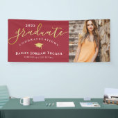 Gefeliciteerd Script Red Gold Photo Afstuderen Spandoek (Beurs)