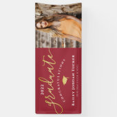 Gefeliciteerd Script Red Gold Photo Afstuderen Spandoek (Verticaal)