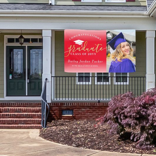 Gefeliciteerd Script Red Gold Photo Afstuderen Spandoek