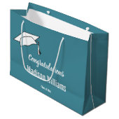 Gefeliciteerd Script Retro Blauw Wit Afstudeernaam Groot Cadeauzakje (Voorkant Gekanteld)
