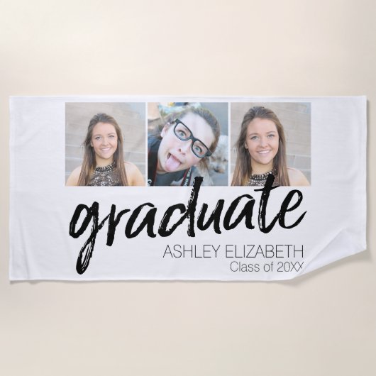 Gefeliciteerd Senior 3 Foto voor Afstuderen Strandlaken (Voorkant)