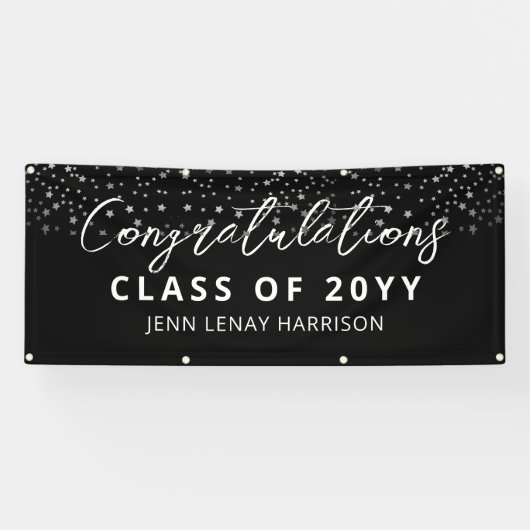 Gefeliciteerd Senior Afstuderen Black Silver Name Spandoek (Horizontaal)