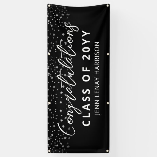 Gefeliciteerd Senior Afstuderen Black Silver Name Spandoek (Verticaal)