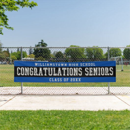 Gefeliciteerd Seniors Blue | Zwart | Zilver Spandoek (Insitu)