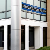 Gefeliciteerd Seniors Blue | Zwart | Zilver Spandoek (Buitenkant Gebouw)