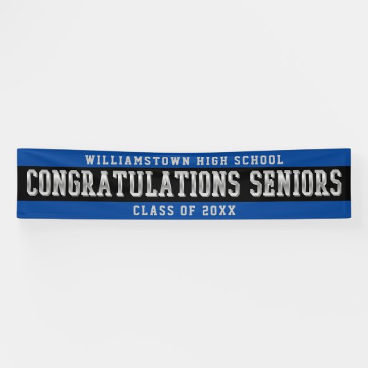 Gefeliciteerd Seniors Blue | Zwart | Zilver Spandoek (Horizontaal)