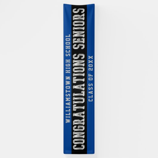 Gefeliciteerd Seniors Blue | Zwart | Zilver Spandoek (Verticaal)