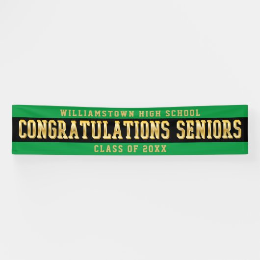 Gefeliciteerd Seniors Green | Zwart | Goud Spandoek (Horizontaal)