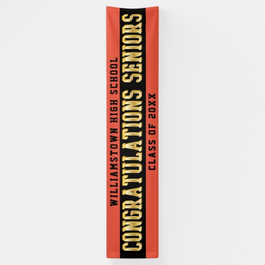 Gefeliciteerd Seniors Oranje | Zwart | Goud Spandoek (Verticaal)