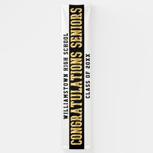 Gefeliciteerd Seniors White | Zwart | Goud Spandoek (Verticaal)