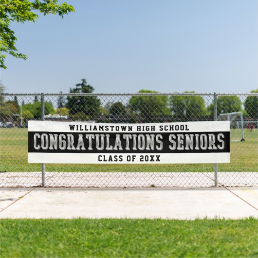 Gefeliciteerd Seniors White | Zwart | Zilver Spandoek (Insitu)