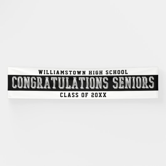 Gefeliciteerd Seniors White | Zwart | Zilver Spandoek (Horizontaal)