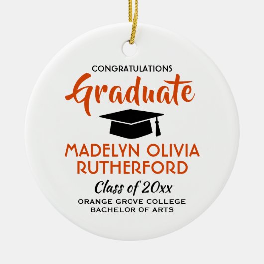 Gefeliciteerd Sinaasappel en Wit Afstuderen Foto Keramisch Ornament (Voorkant)