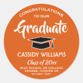 Gefeliciteerd Sinaasappel, wit en zwart Afstuderen Ronde Sticker (Voorkant)