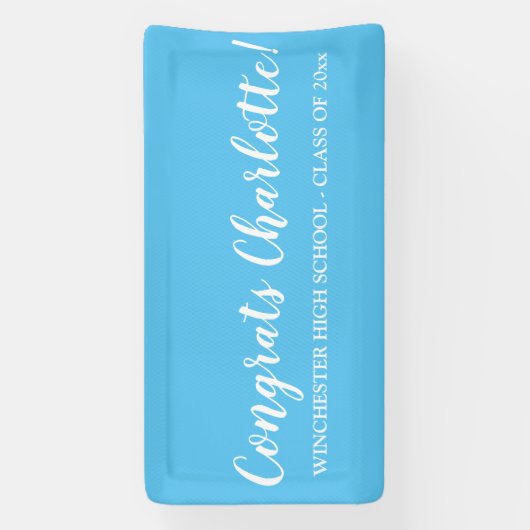 Gefeliciteerd sky blue aangepaste script naam afst spandoek (Verticaal)