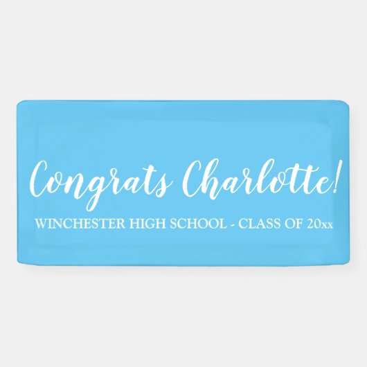 Gefeliciteerd sky blue aangepaste script naam afst spandoek (Horizontaal)
