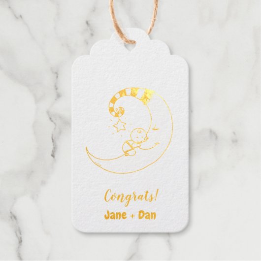 Gefeliciteerd! (Slaperige baby en maan) Cadeaulabels (Voorkant)
