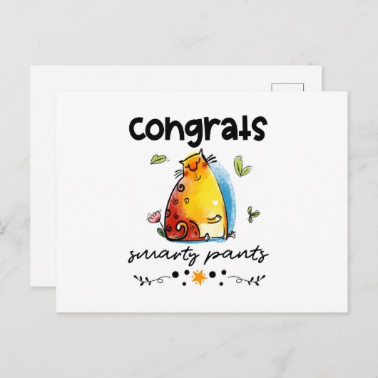 Gefeliciteerd Smarty Pants Cartoon Cat Briefkaart (Voorkant / Achterkant)