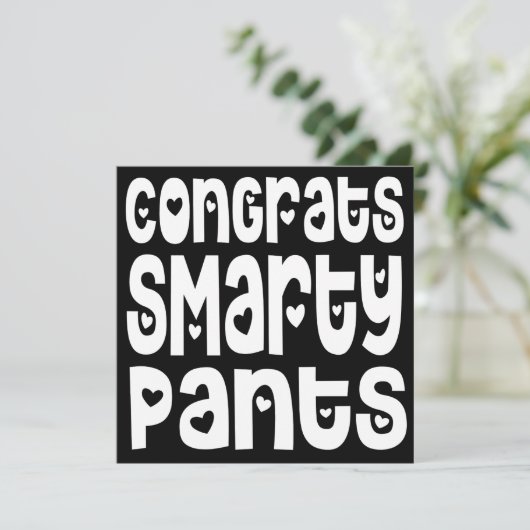 Gefeliciteerd Smarty Pants Text Hearts Exam Black (Staand voorkant)