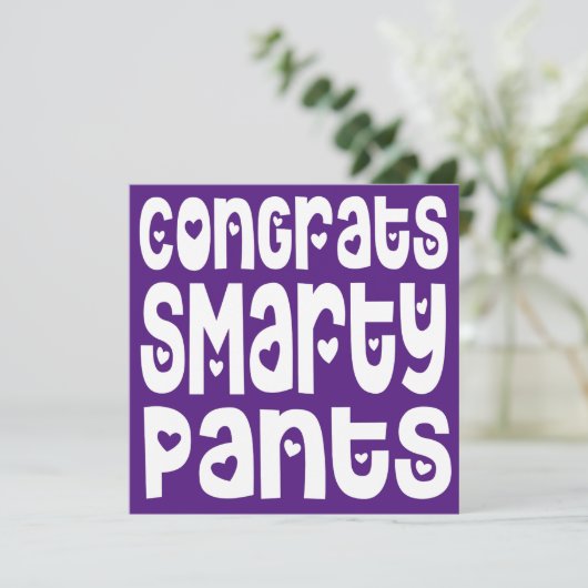 Gefeliciteerd Smarty Pants Text Hearts Exam Paars (Staand voorkant)