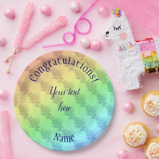 Gefeliciteerd Soft Rainbow-kleuren op maat Papieren Bordje (Feest)