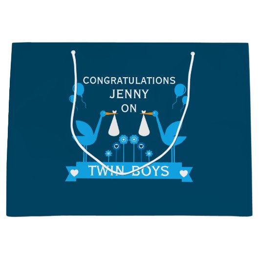 Gefeliciteerd Stalk Delivery Twin Boy Groot Cadeauzakje (Voorkant)