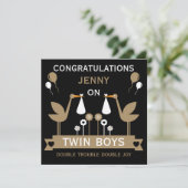 Gefeliciteerd Stalk Delivery Twin Boy Kaart (Staand voorkant)