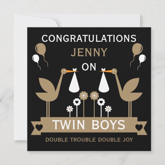 Gefeliciteerd Stalk Delivery Twin Boy Kaart (Voorkant)