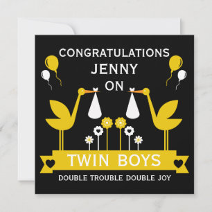 Gefeliciteerd Stalk Delivery Twin Boy Kaart
