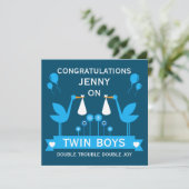 Gefeliciteerd Stalk Delivery Twin Boy Kaart (Staand voorkant)