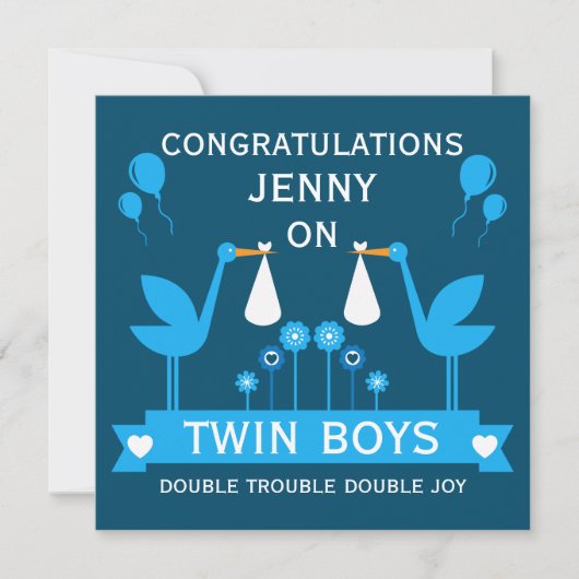 Gefeliciteerd Stalk Delivery Twin Boy Kaart (Voorkant)