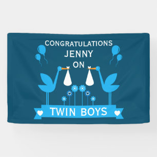 Gefeliciteerd Stalk Delivery Twin Boy Spandoek