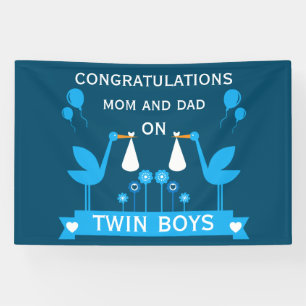 Gefeliciteerd Stalk Delivery Twin Boy Spandoek