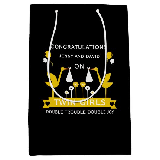 Gefeliciteerd Stalk Delivery Twins Medium Cadeauzakje (Voorkant)
