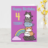 Gefeliciteerd Stapel Katten Met Leeftijd Kaart (Gele Bloem)