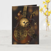 Gefeliciteerd, Steampunk Metal Gear Clock Guitar Kaart (Gele Bloem)
