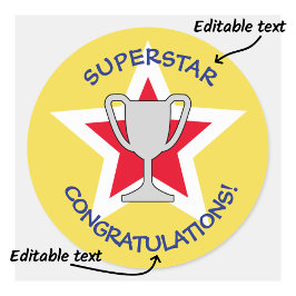 Gefeliciteerd ster trofee geel ronde sticker