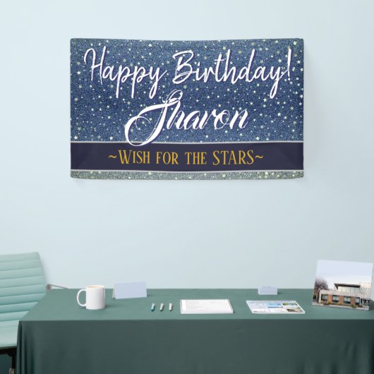 Gefeliciteerd Sterren | Sky Blue Galaxy Spandoek (Beurs)