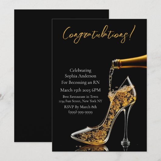 Gefeliciteerd, Stiletto en Bubbly Kaart (Voorkant / Achterkant)