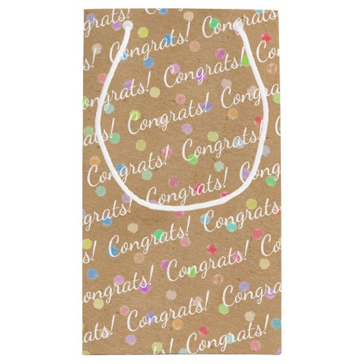 Gefeliciteerd Stippen Pattern Faux Rustic Brown Kr Klein Cadeauzakje (Achterkant)