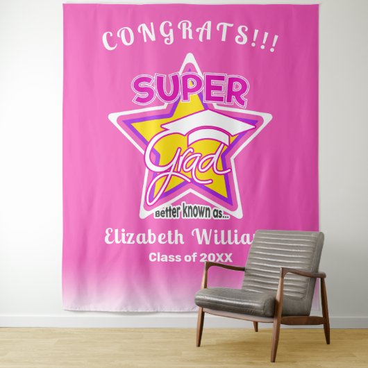 Gefeliciteerd Super Afstudeerder Roze bewerkbare t Wandkleed (In situ)