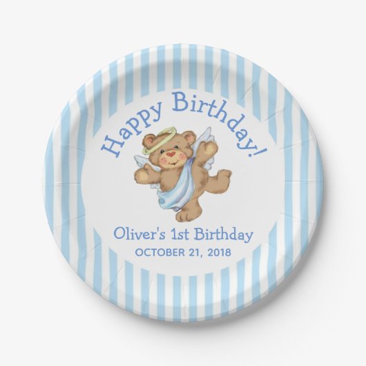 Gefeliciteerd Teddybeer Engel Papieren Bordje (Voorkant)