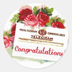 Gefeliciteerd Telegram Rozen  Briefkaart Ronde Sticker