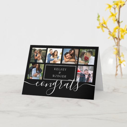 Gefeliciteerd Trouwfoto Collage Zwart en Wit Kaart (Gele Bloem)