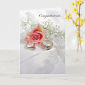 Gefeliciteerd trouwringen op satijn kussen kaart (Gele Bloem)