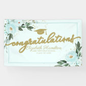 Gefeliciteerd Turquoise Bloemen Gradiëringsfeest Spandoek (Horizontaal)