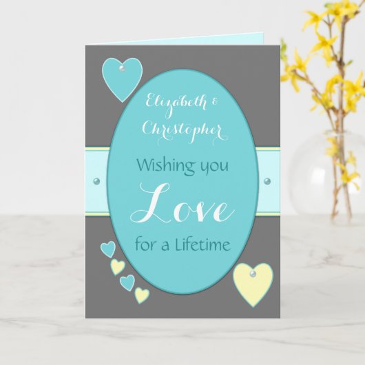 Gefeliciteerd turquoise trouwdag boodschap kaart (Gele Bloem)