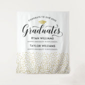 Gefeliciteerd Twee Afgestudeerden Gouden Confetti Wandkleed (Voorkant)