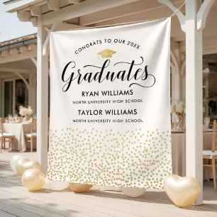 Gefeliciteerd Twee Afgestudeerden Gouden Confetti Wandkleed