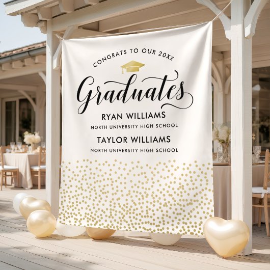 Gefeliciteerd Twee Afgestudeerden Gouden Confetti Wandkleed